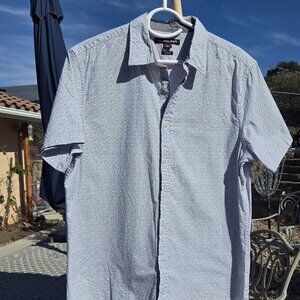 Michael Kors L Men's Blue and White Short Sleeves Button Down Classic Fit Shirt